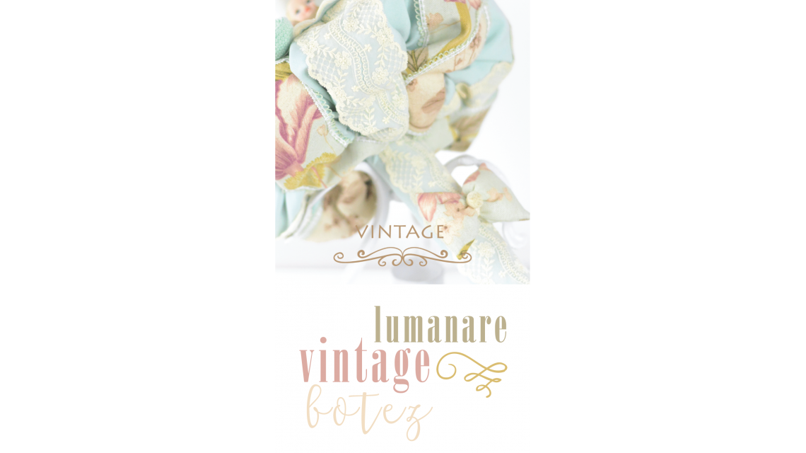 Lumanare de botez pentru fetite cu pattern vintage floral, 65x4cm, Charm 1